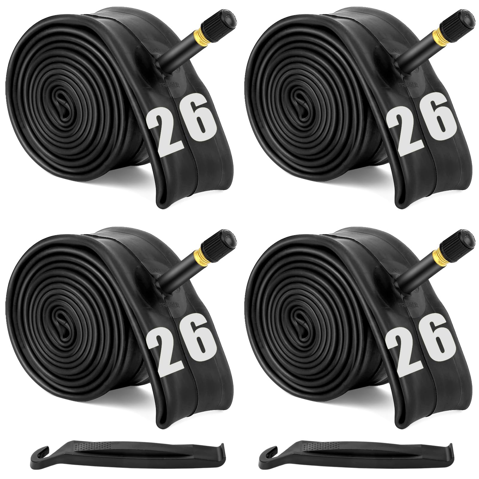 26 Inch Bike Inner Tube Fit 26'' X 1.75-2.125, Bicycle Tube 4 Pack Schrader Valve With 2 Tire Levers, Inner Tube Bicycle Upgrade