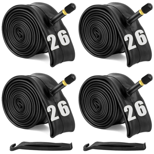 26 Inch Bike Inner Tube Fit 26'' X 1.75-2.125, Bicycle Tube 4 Pack Schrader Valve With 2 Tire Levers, Inner Tube Bicycle Upgrade