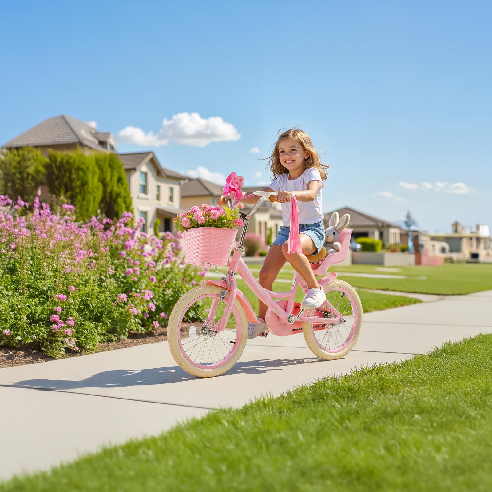 Vevor Kids Bike, 16 Inches Princess Style Children Bicycle With Streamers & Basket, Rider Height 3.28 Ft - 4.27 Ft, Doll Seat &