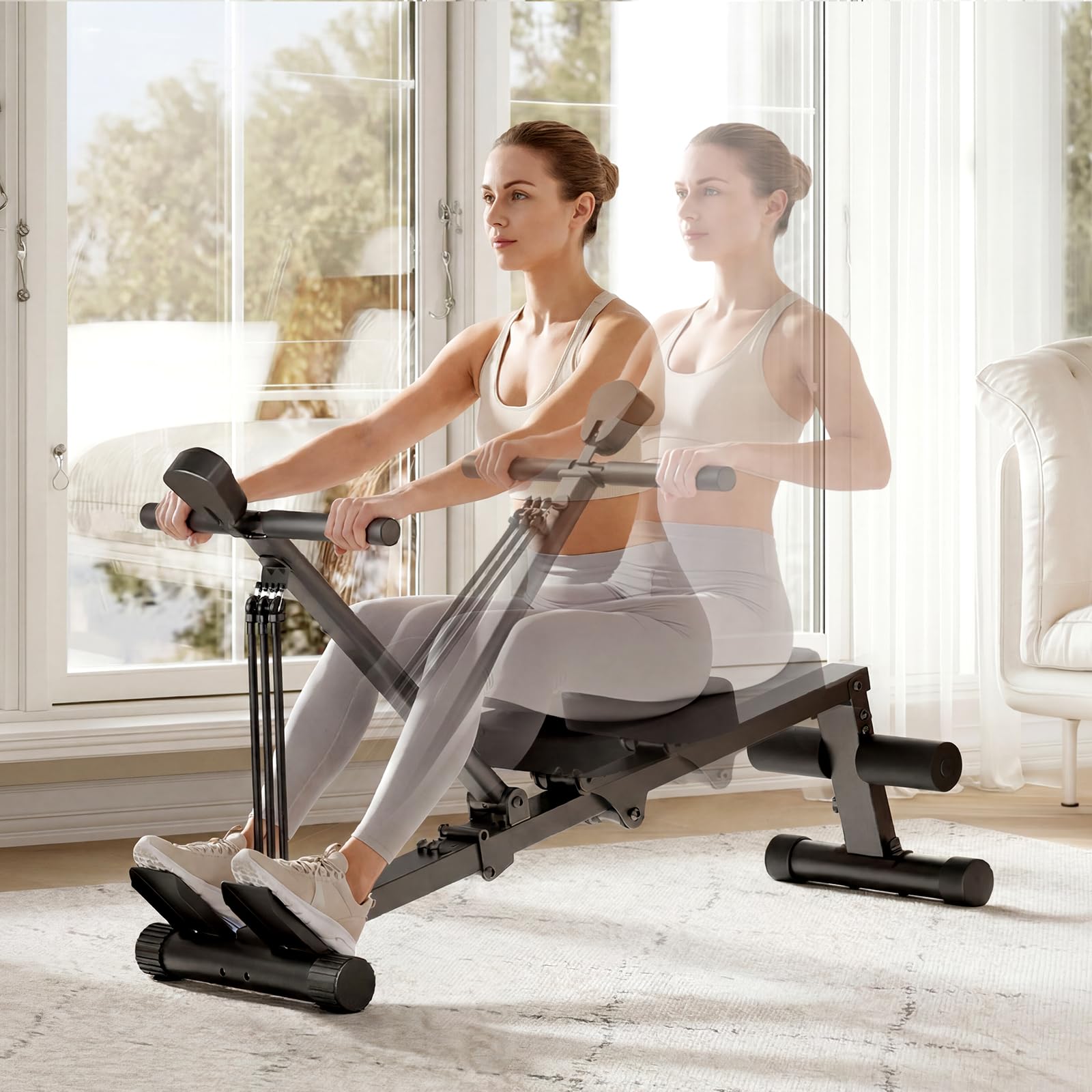 Garvee Rowing Machine for Home Use, Compact Rower Machine with LCD Display, 276 LB Capacity Heavy Duty Home Gym Equipment, Space