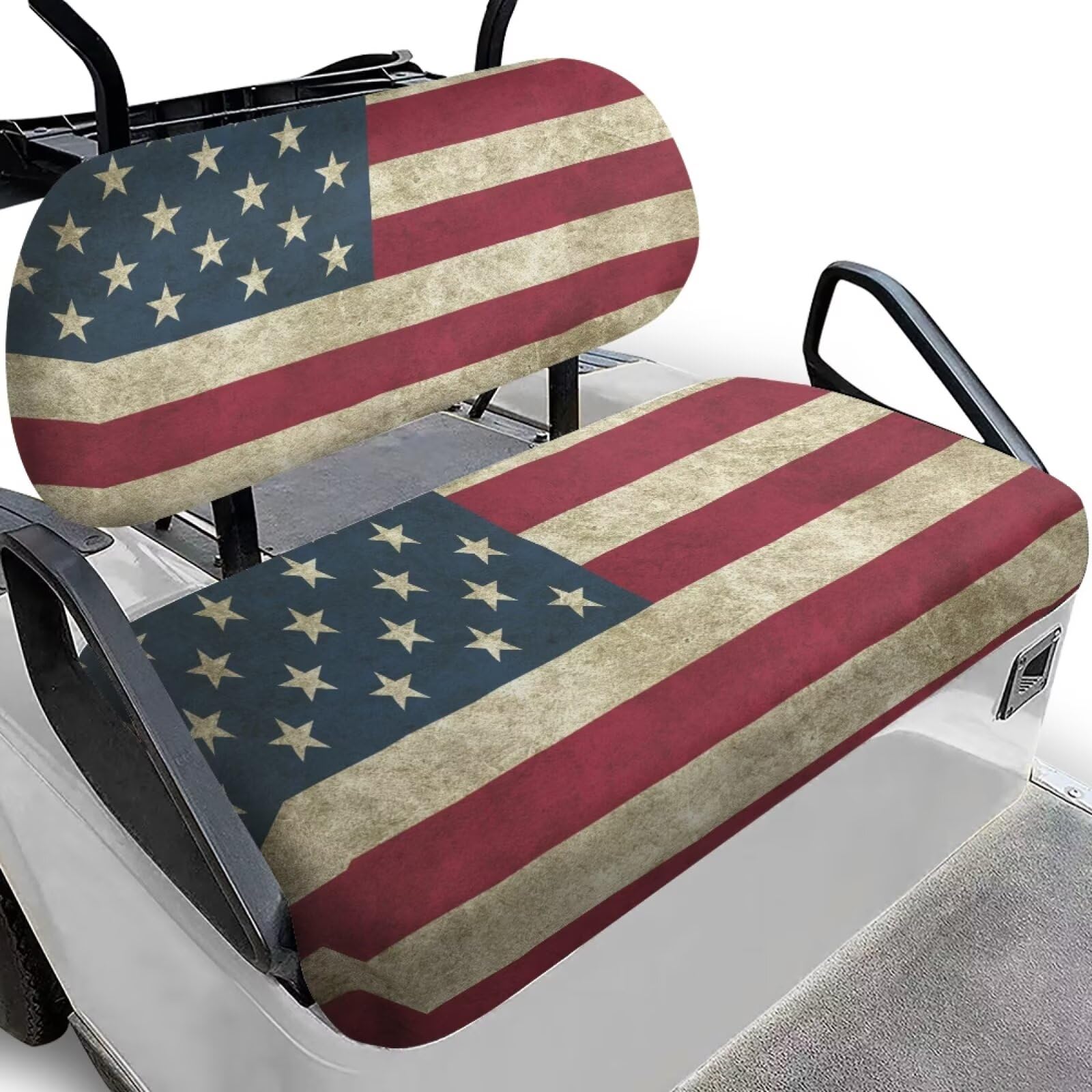 Yewatlles Retro American Flag Golf Cart Seat Covers Kit, Fit for Club Car Precedent Ordinary Front Seat Cushion, Golf Cart Polye