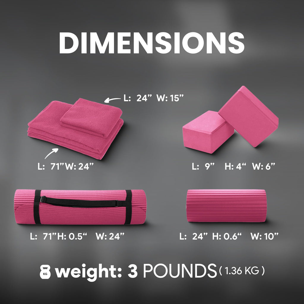 Balancefrom 7 Piece Yoga Set, With Mat & Towel, Home Workout Equipment, Pink
