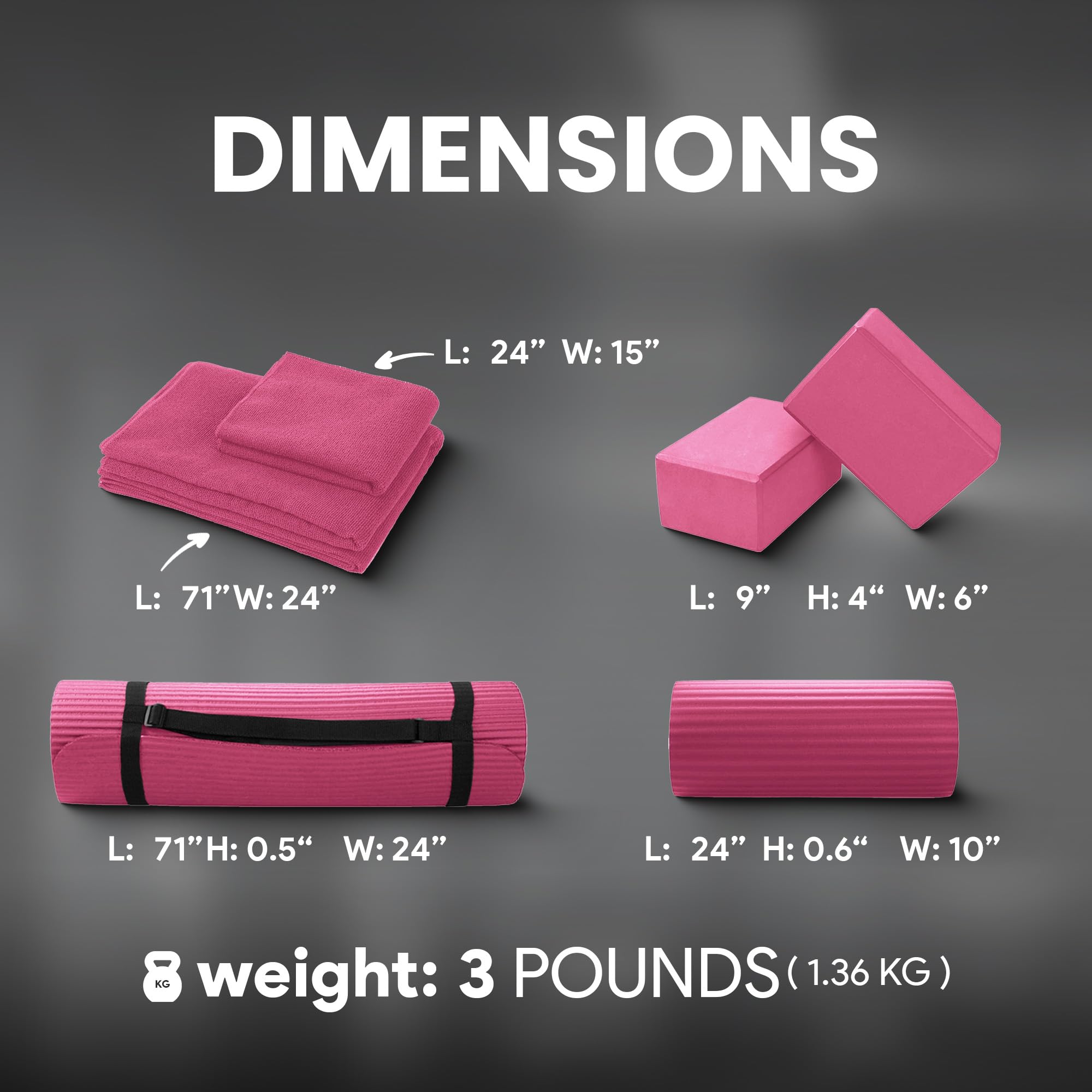 Balancefrom 7 Piece Yoga Set, With Mat & Towel, Home Workout Equipment, Pink