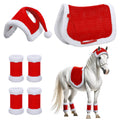 Abbylike 6 Pcs Christmas Holiday Santa Leg Wraps with Faux Fur Trim Holiday Santa Horse Hat All Purpose Santa Saddle Pad for Chr