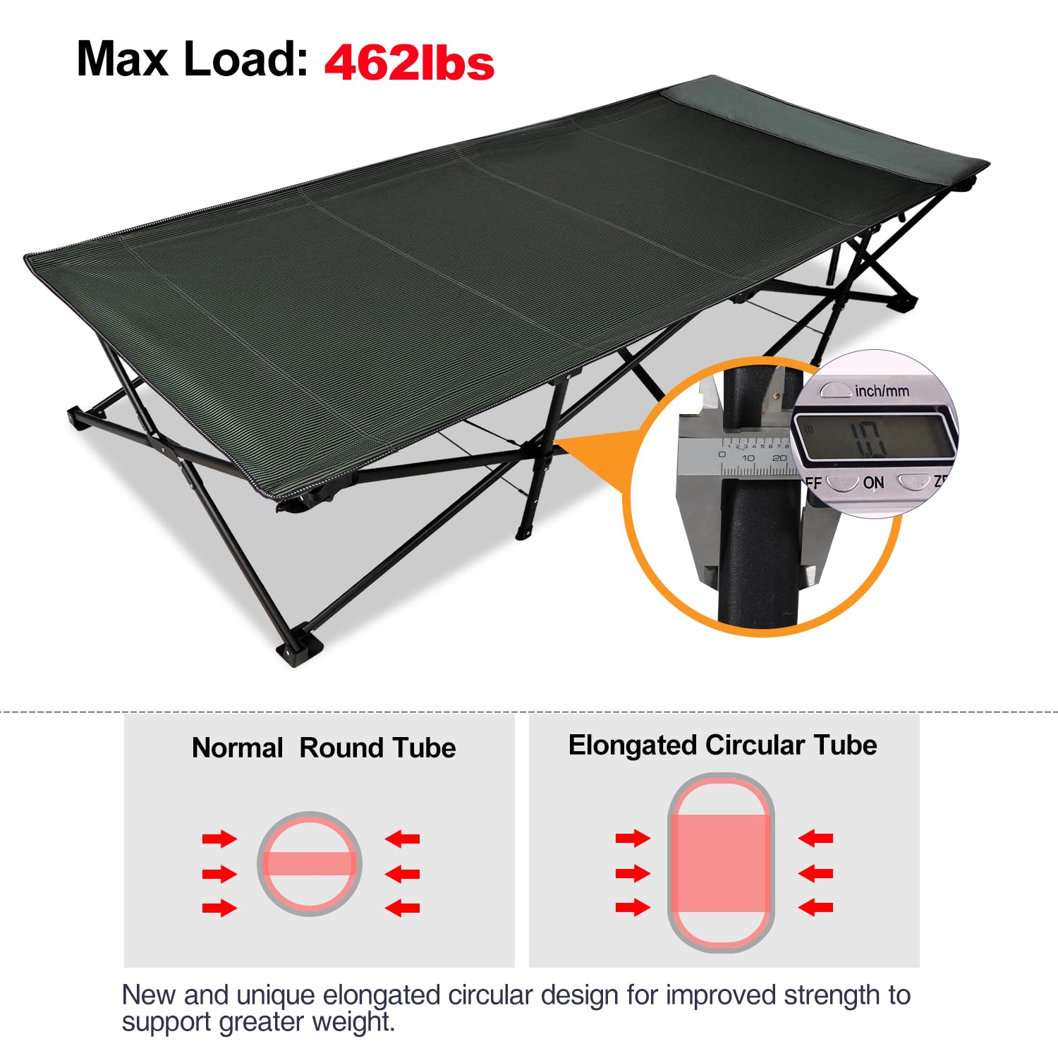 Redcamp Padded Camping Cots For Adults 500Lbs, Portable Folding Sleeping Cot With Mattress Pad, Heavy Duty Thick Frame For Outdo