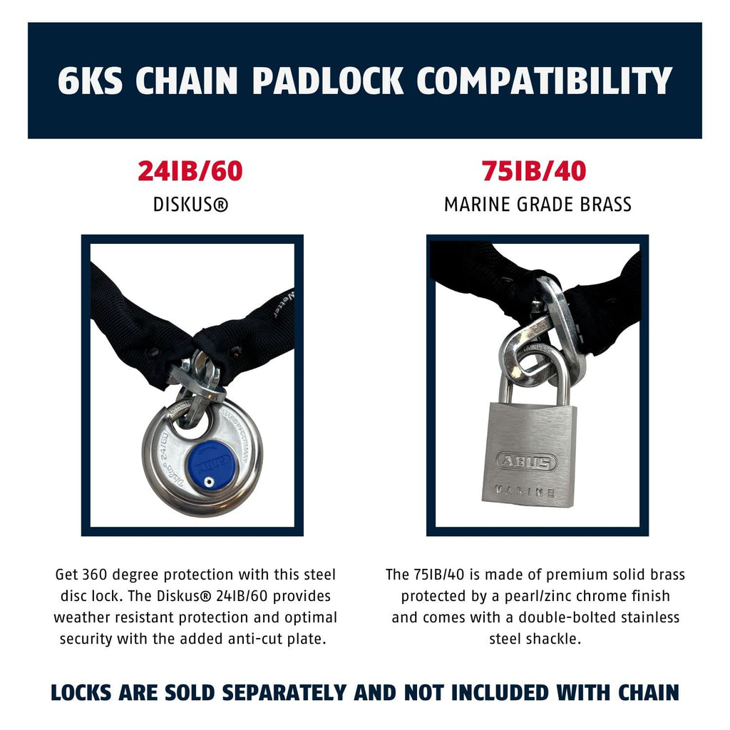 Abus Hardened Steel 6Ks 6 Foot X 1/4'' Thick Square Security Chain For Bikes, Containers, Trailers, Atv'S, Motorcycles And Perso