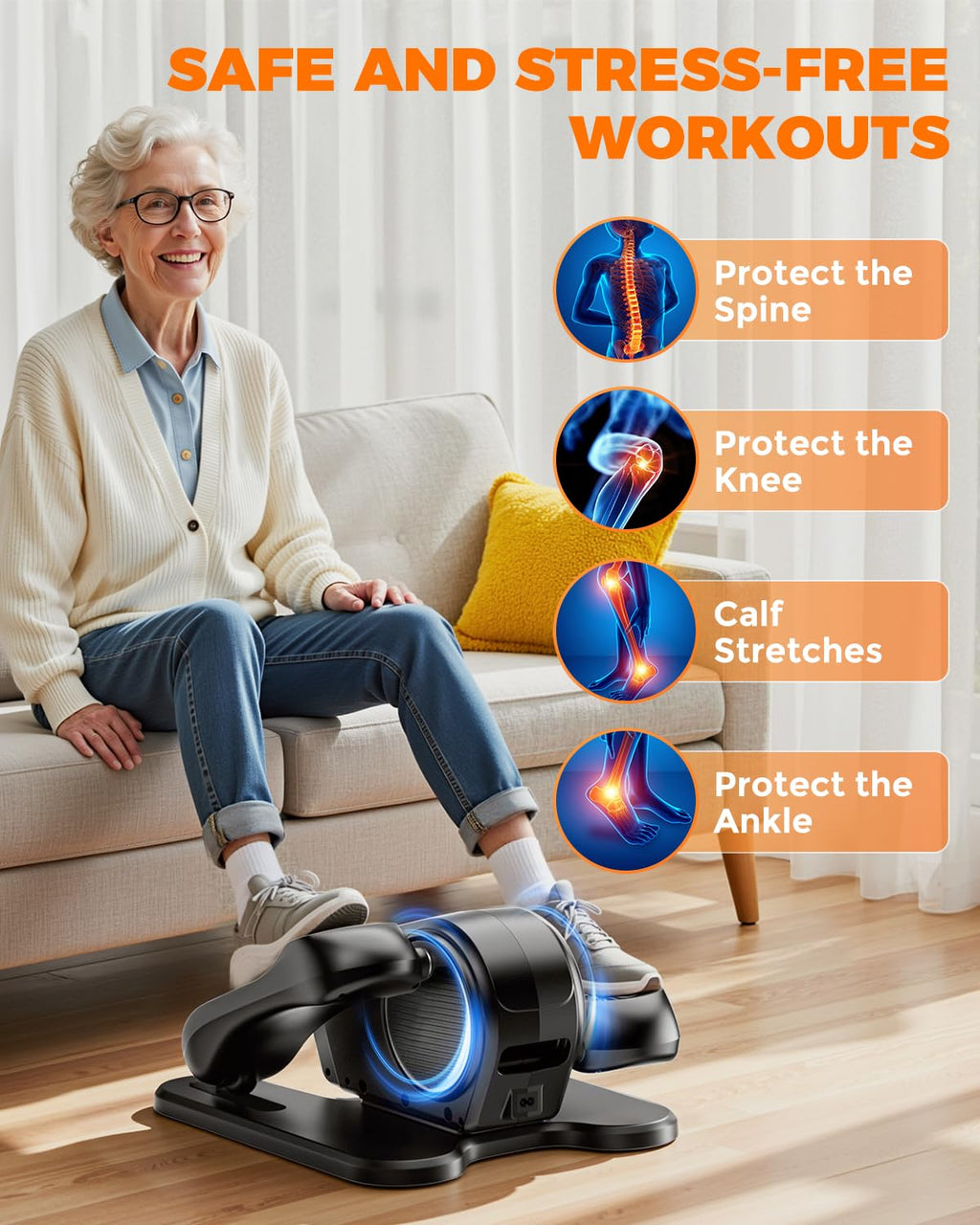 Under Desk Elliptical Machine, Ellipse Leg Exerciser As Seen On Tv, Lcd Display & 12 Adjustable Speed Ellipse Fit, Portable & Qu
