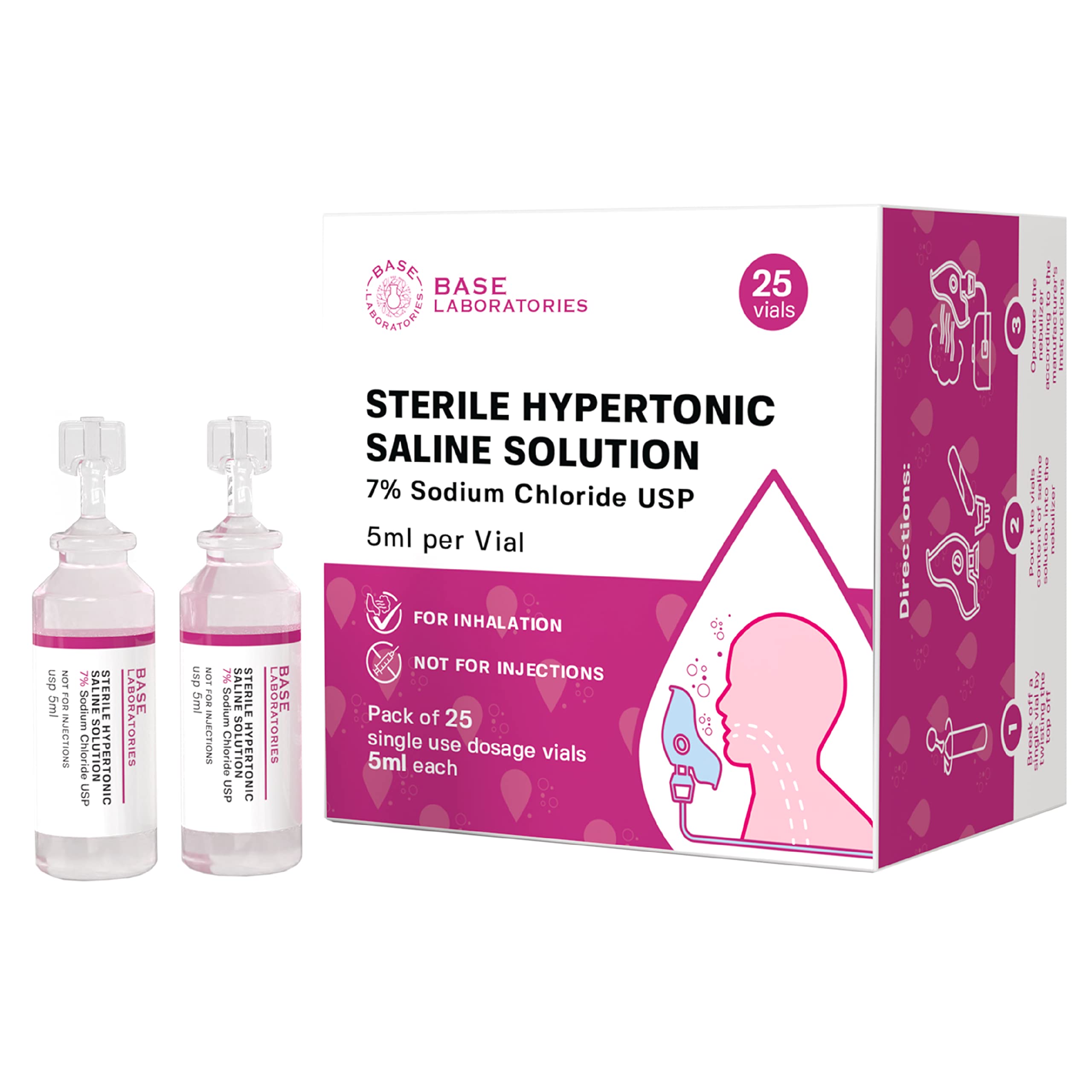 Base Labs 7 Hypertonic Saline Solution For Nebulizer Machine  Sterile Saline Solution For Inhalation Helps With Respiratory Trea