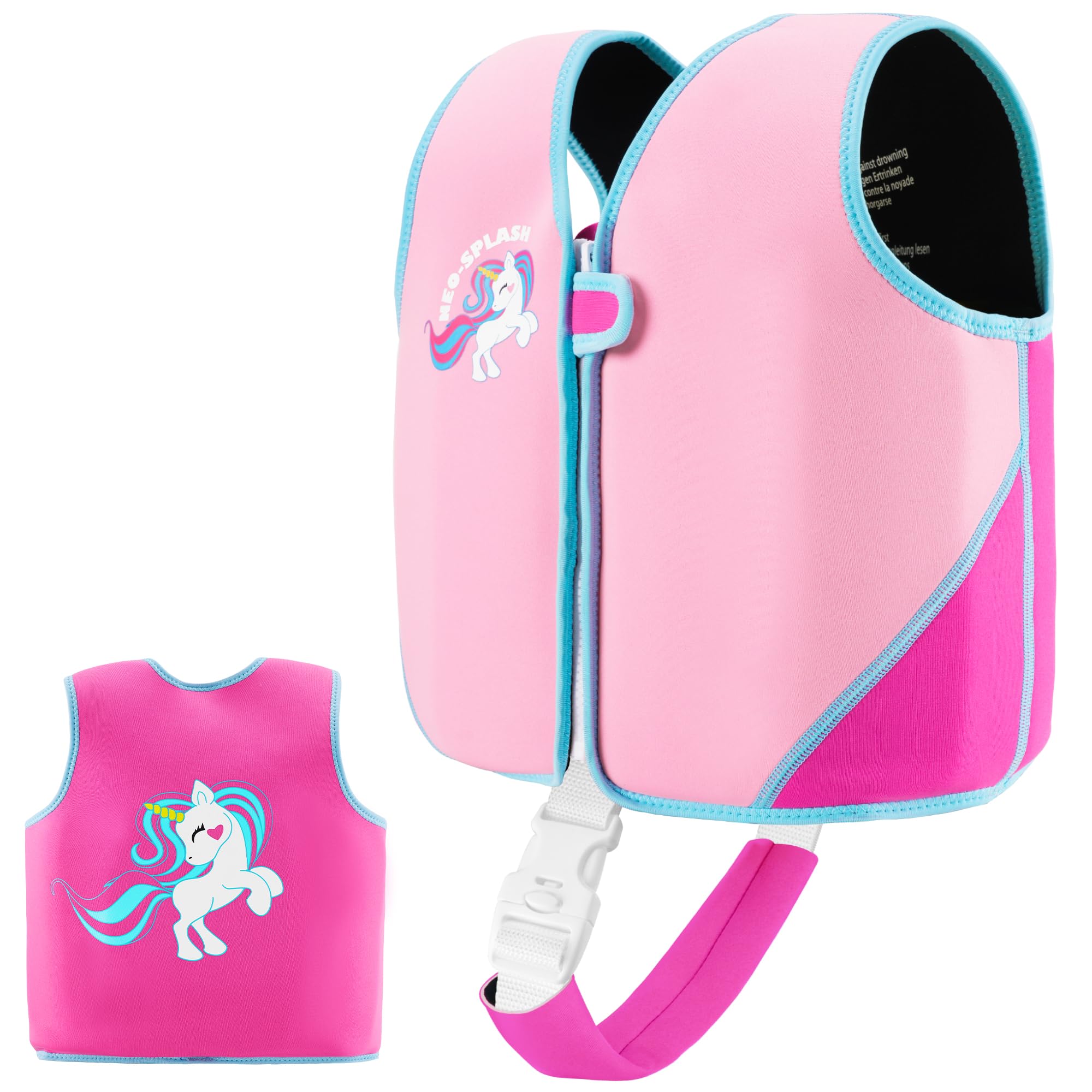 Kids Swim Vest Neoprene Swimming Aid with Adjustable Safety Strap for Age 1-3 and 3-6 (220-Pink, 3-6)