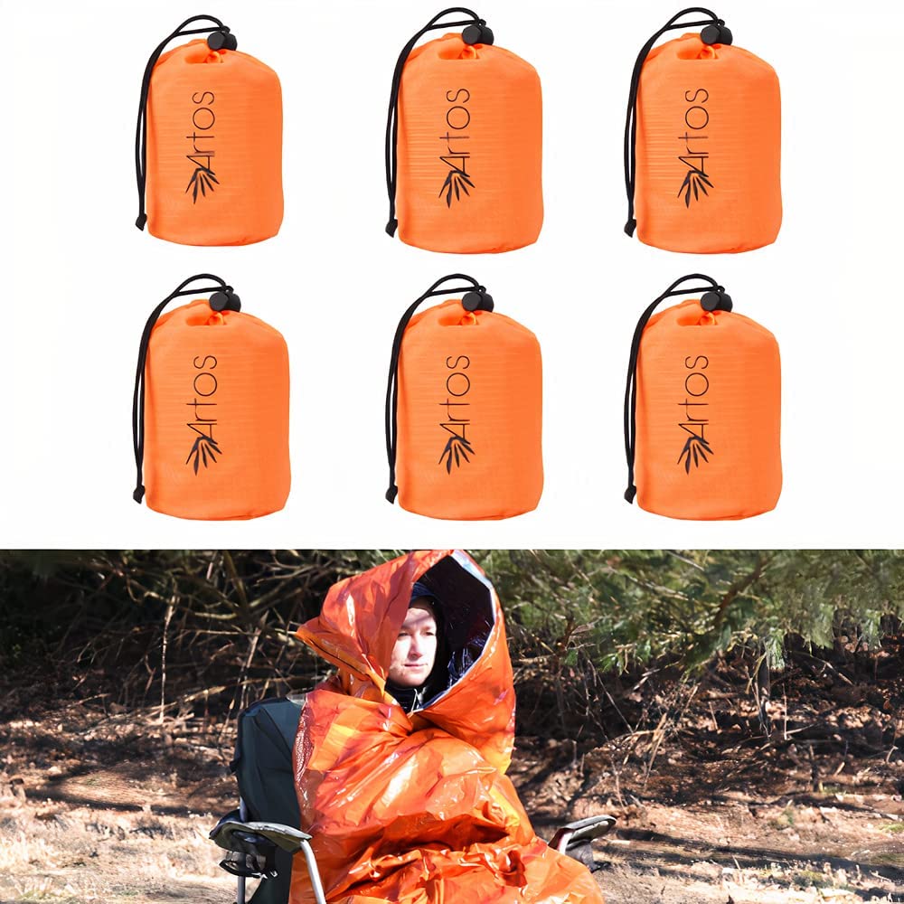 Artostravel Pack Of 6 Hooded Emergency Bivy Sack Survival Sleeping Bag Thermal Blanket  Waterproof Breathable For Camping, Hikin