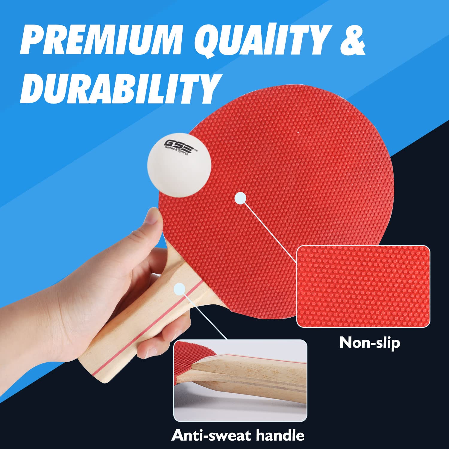 Gse Ping Pong Paddle Set, Portable Table Tennis Set With Retractable Ping Pong Net & Post, 2 Paddles & 3 Ping Pong Balls, Anywhe