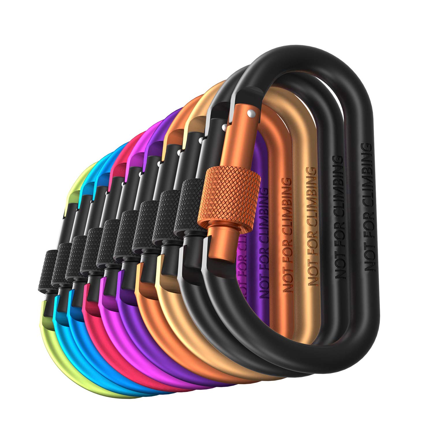 Carago Carabiner Clips With Screw Gate, 10 Pack Carabiners Hiking Clips With 7.5Mm Diameter Aluminum Rod (10 Colors)