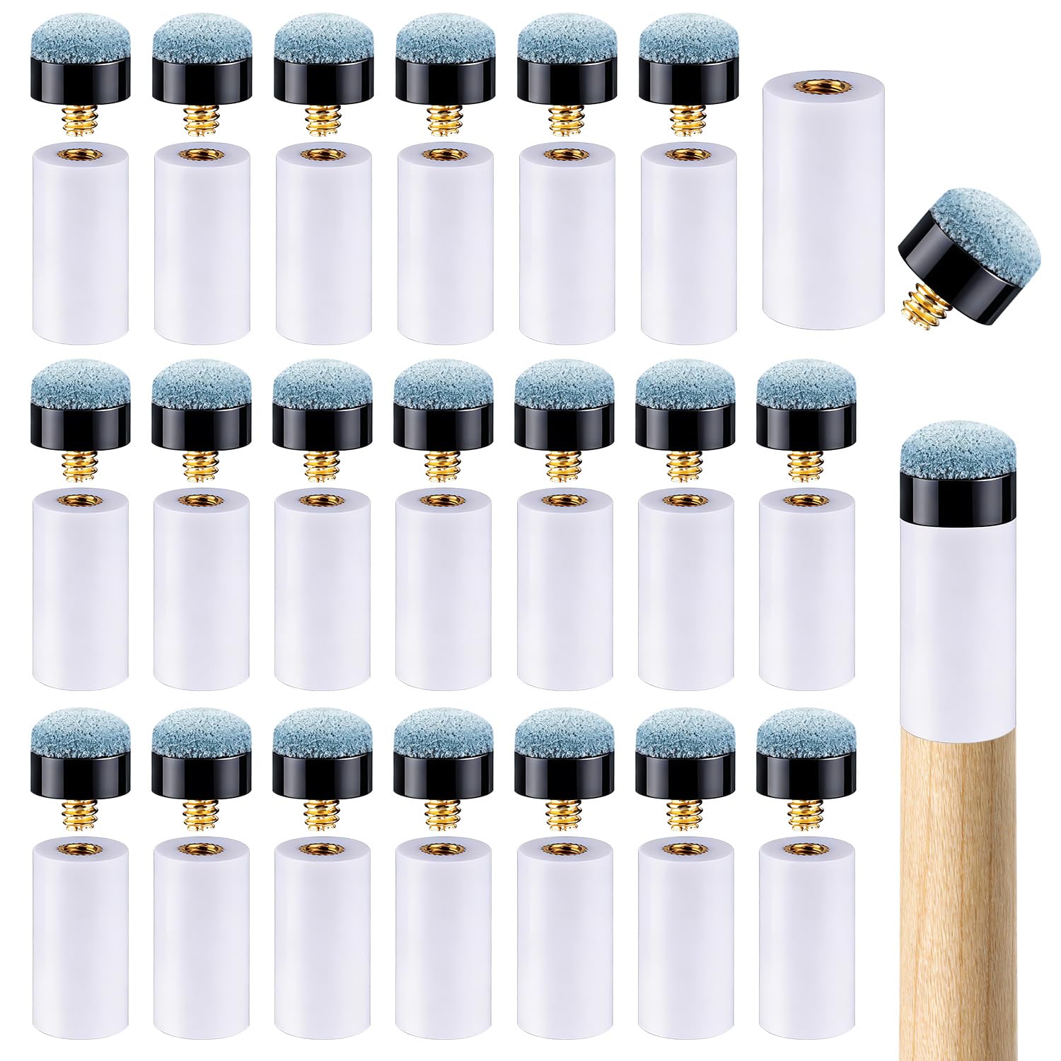PCTCSHQ 20 Sets Pool Cue Tips Replacement Kit, Screw On Pool Stick Tips Billiard Cues Tips Replacement with White Pool Cue Stick
