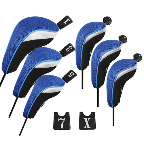 Andux 6Pcs/Set Golf Hybrid Club Head Covers And Wood Club Head Covers (3 Hybrid Covers + 3 Wood Covers) Black/Blue