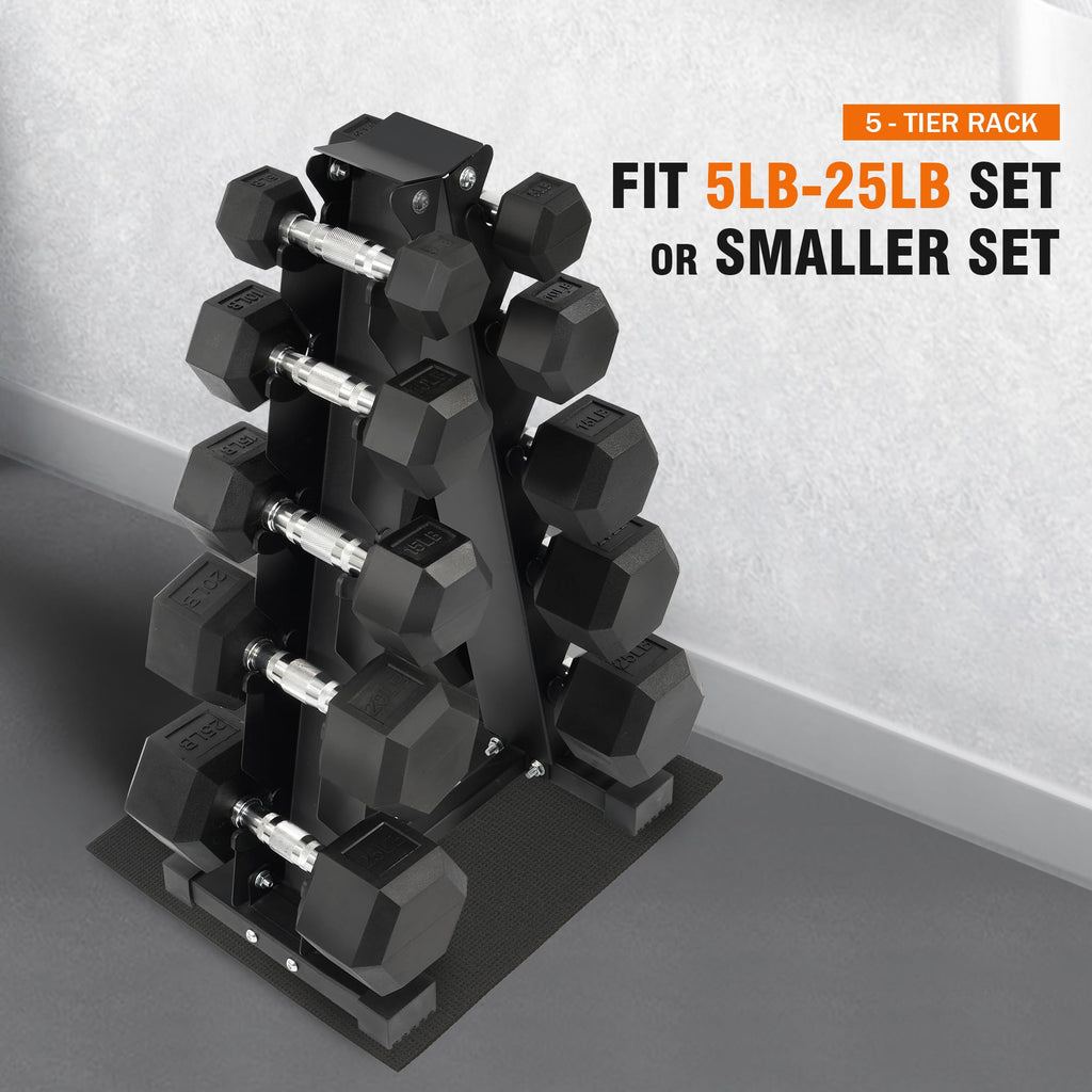 Fitvids Dumbbell Set with Rack  Dumbbell + A-Rack: 150LBS Set  Black