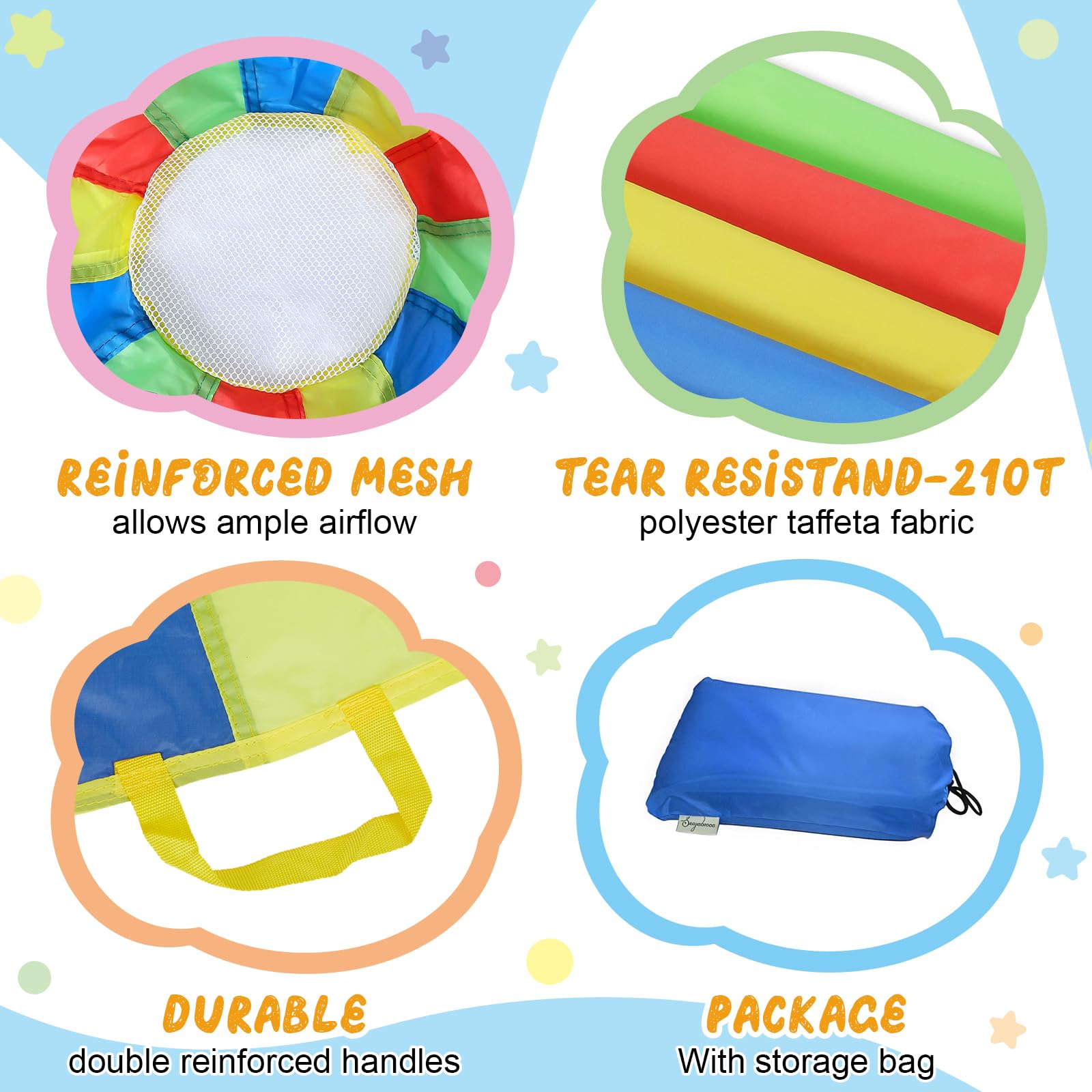 Sonyabecca Parachute, Play Parachute 16Ft With 12 Handles For Kids Cooperation Group Play