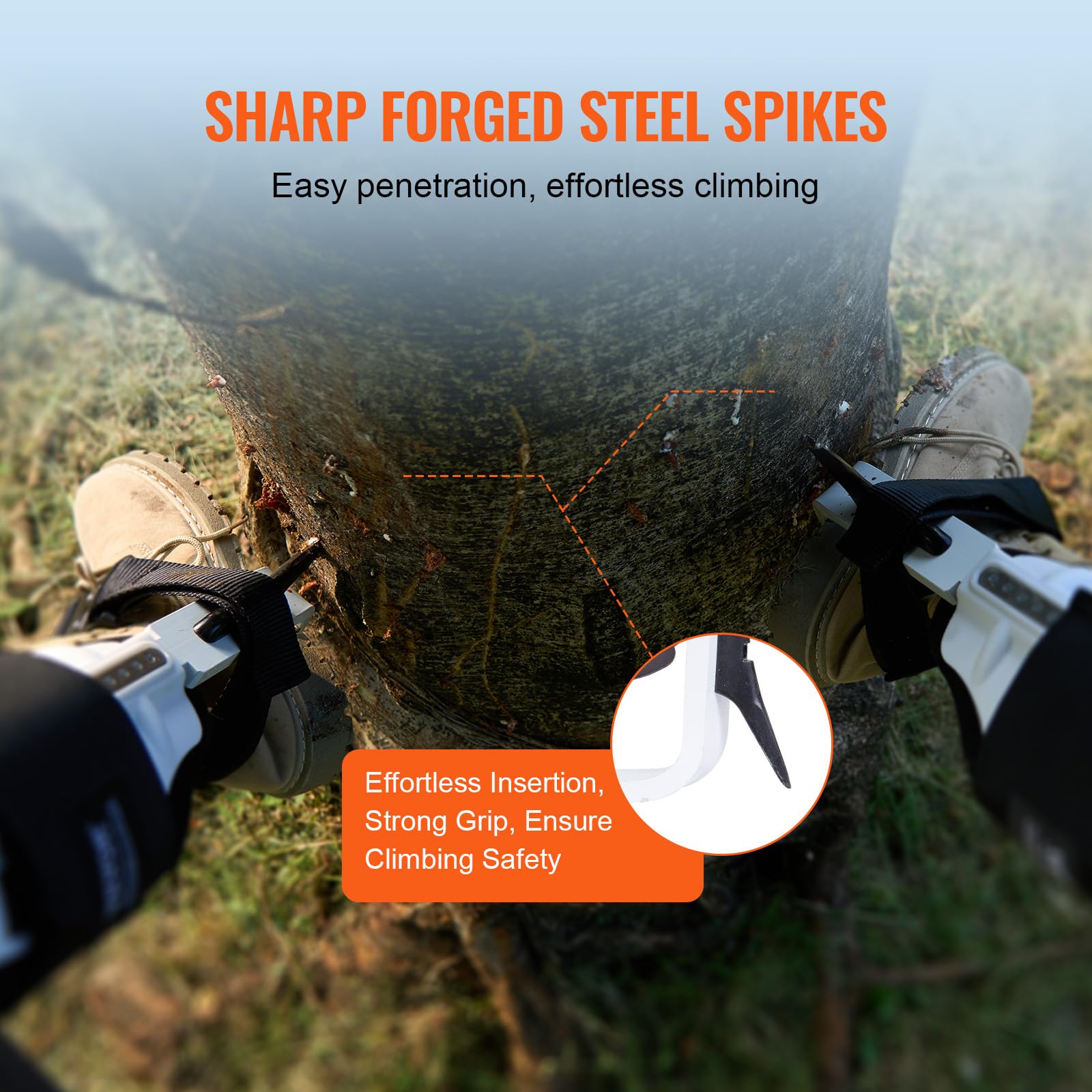 Vevor Tree Climbing Spikes, 1 Pair Aluminum Climbing Spurs, 350Lbs Load Capacity Tree Climbing Gear With Straps And Spike Protec