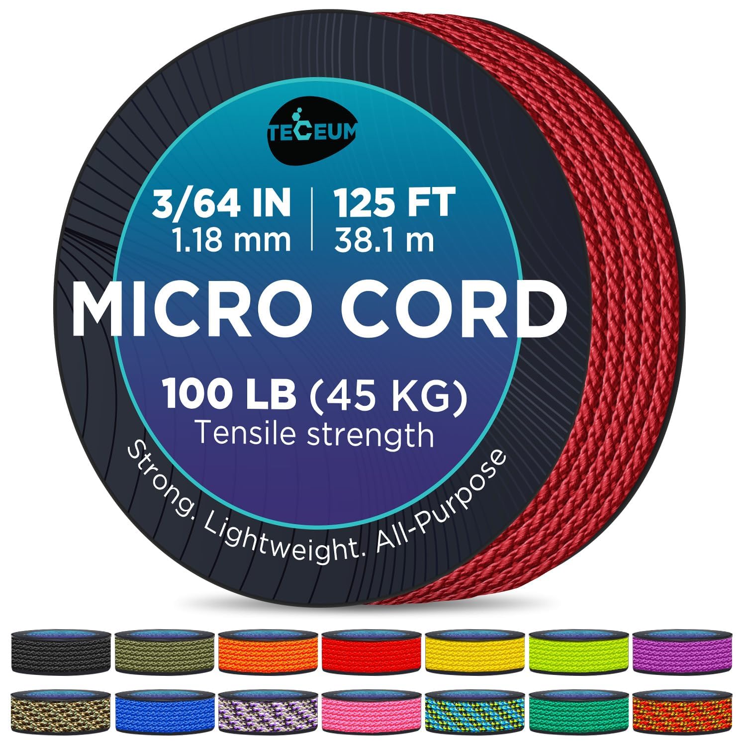 Teceum Micro Paracord - Crimson - 1.18 Mm X 125 Ft - Micro Utility Cord - Thin Braided Paracord Rope Nylon Polyester - Wind Chim