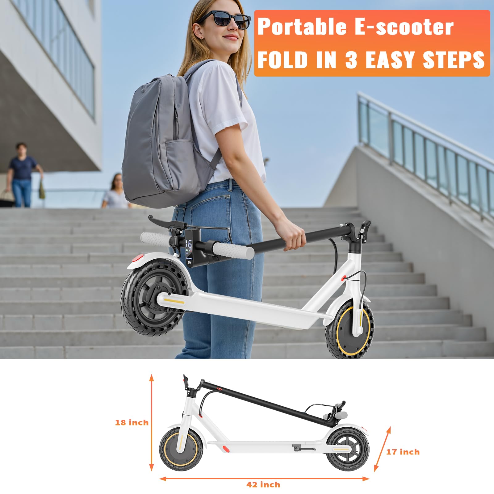 Qlaway Electric Scooter with Seat, 350W Motor, Top Speed 19Mph(31km/h), Max 22 Miles Ranges, 350W Motor, 8.5 Solid Tires, Alumin