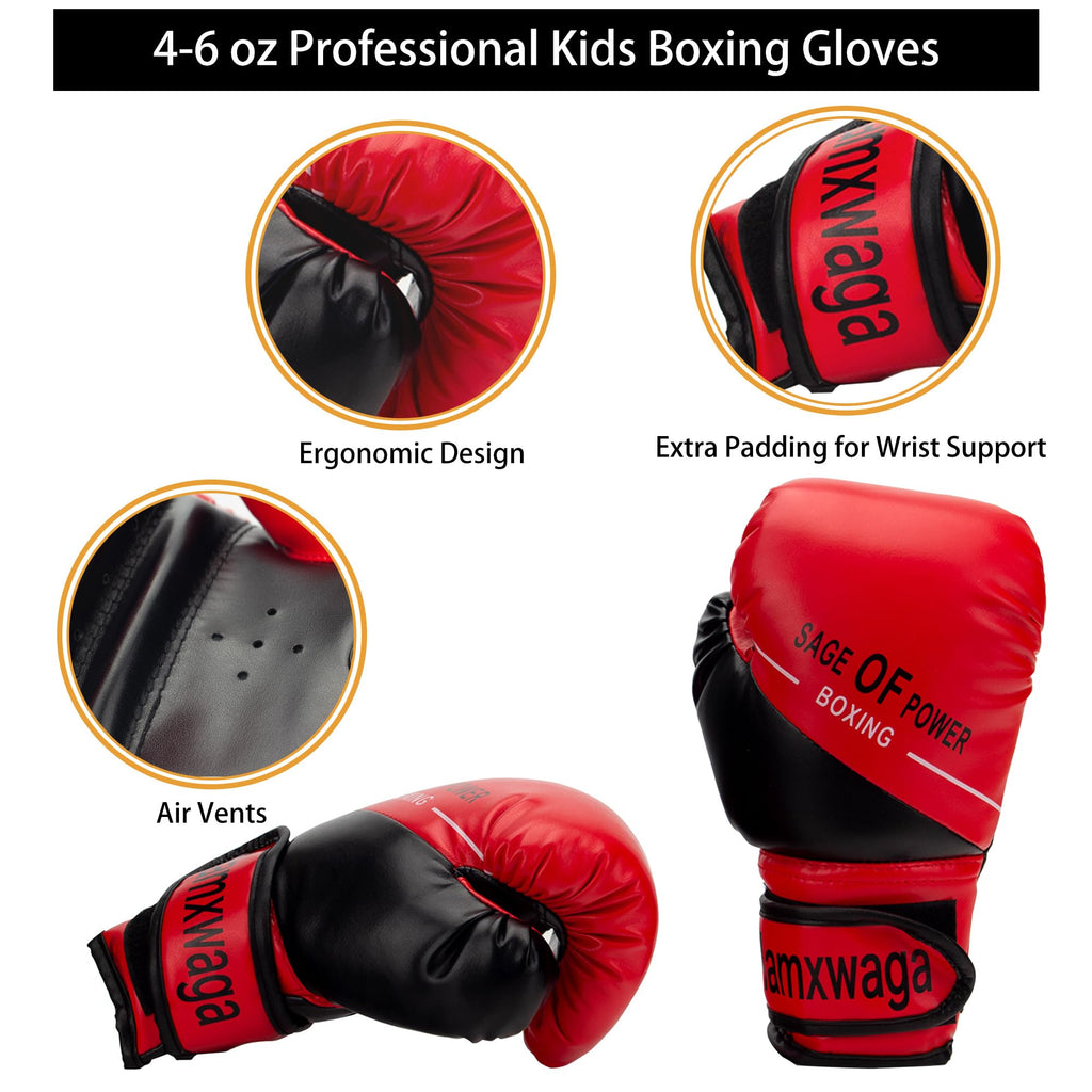 Mamxwaga 3-In-1 Boxing Gloves And Punching Mitts Set For Kids, Sports Boxing Gloves Boxing Pads With Hand Wraps, Kids Boxing Equ