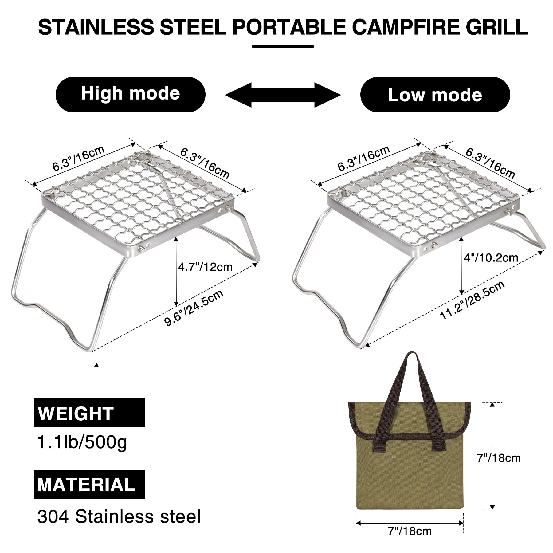 Redcamp 6 Small Folding Campfire Grill, 304 Stainless Steel Firepit Grill Grate, Heavy Duty Portable Camping Grill With Carrying
