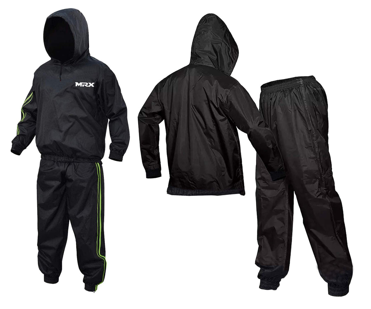 Mrx Heavy Duty Sweat Sauna Suit Exercise Gym Suit Fitness Weight Loss Slimming Mma Training Black Green X