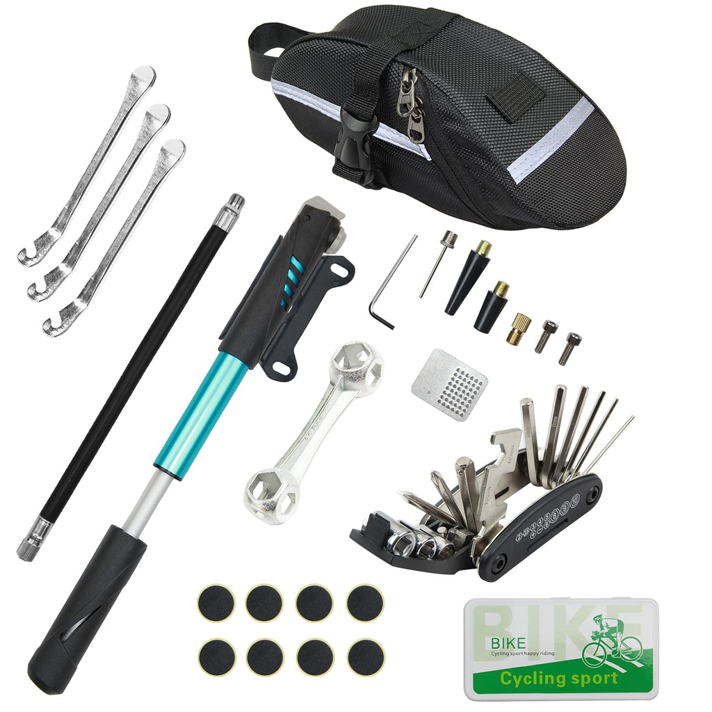 Chumxiny Bicycle Repair Kit, Bike Tire Repair Tool Kit Contains 16-In-1 Tool, 120Psi Mini Bicycle Pump, Bicycle Tire Patch Kit, 