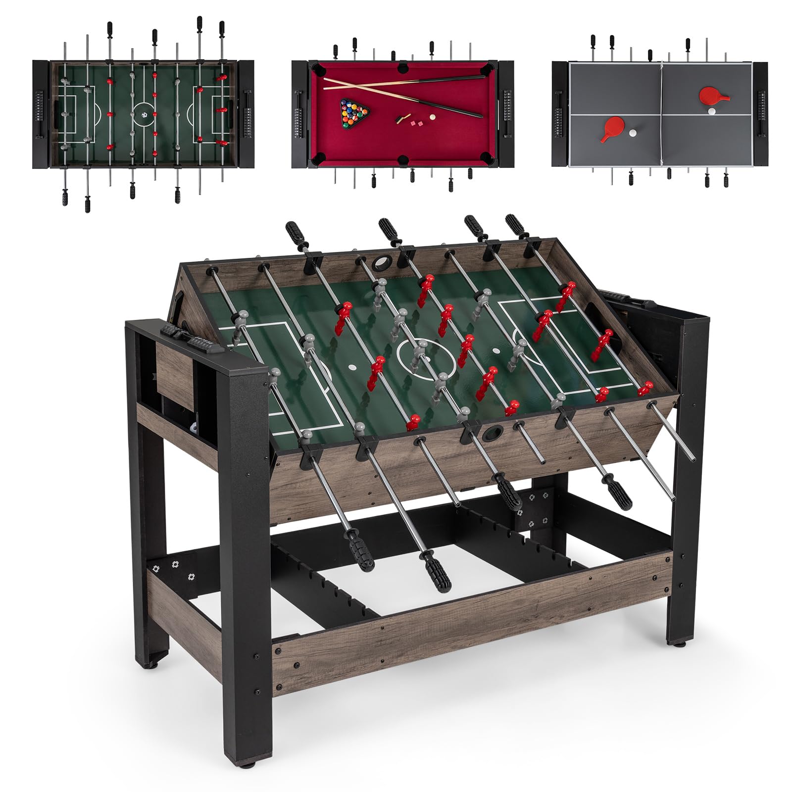 Goplus 3-in-1 Swivel Game Table, 49   Combo Game Table with Foosball, Pool Billiards & Table Tennis for Adults, Indoor Arcade 