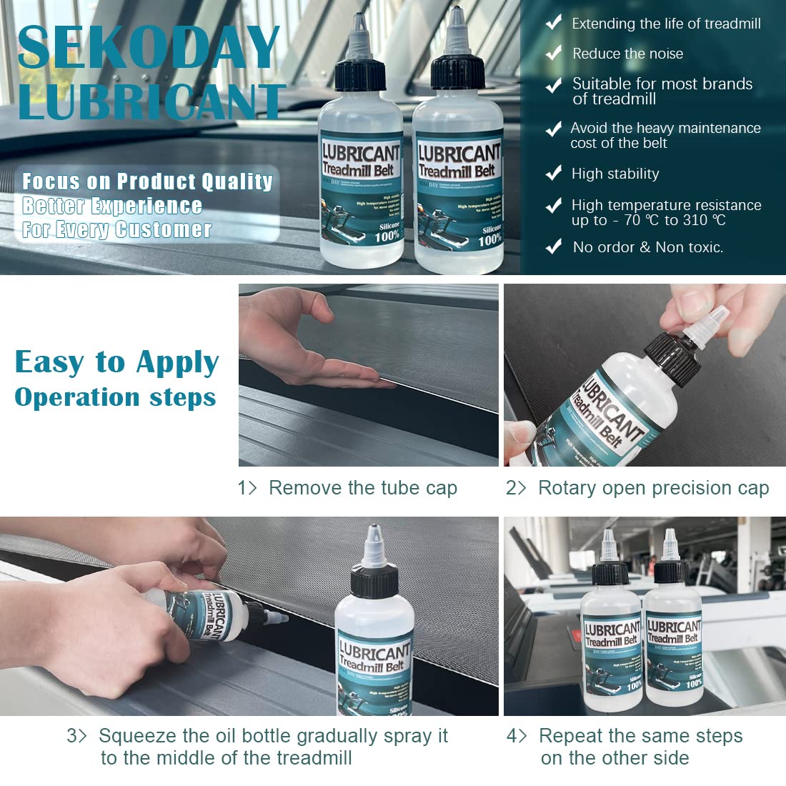 Sekoday Silicone Treadnmill Belt Lubricants/Lubes | Non Toxic And Odorless | High Performance And High Stability | With Precisio