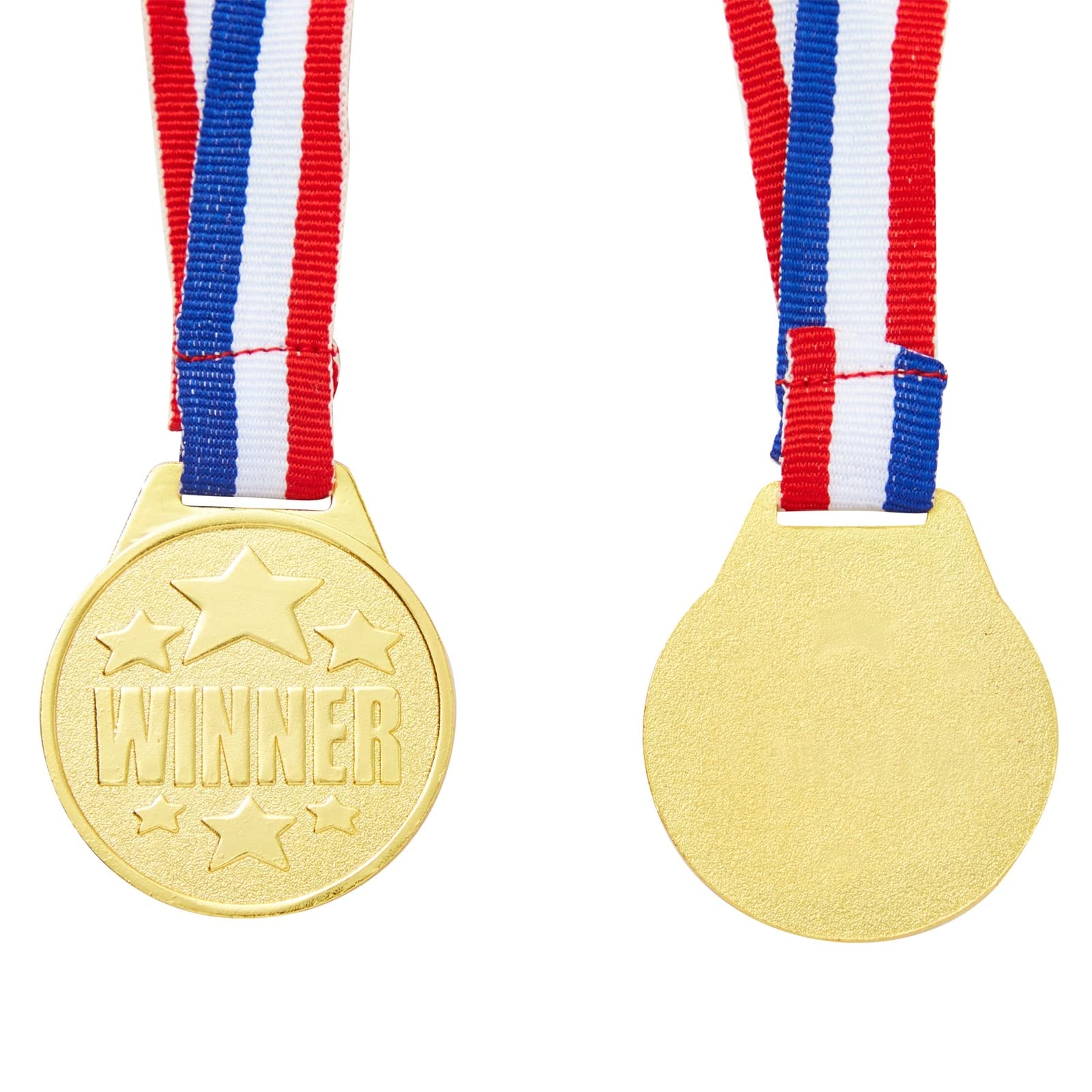 Juvale 24 Pack Gold Winner Medals For Kids And Adults - Participation Awards With 15.3-Inch Red, White, And Blue Neck Ribbons Fo