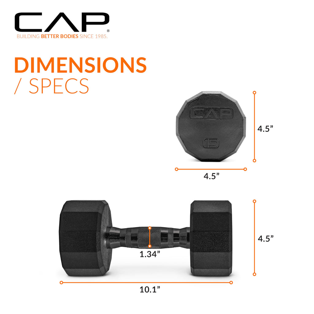 CAP Barbell 12-Sided Coated Dumbbell with Black Handle, Pair, 15 LB