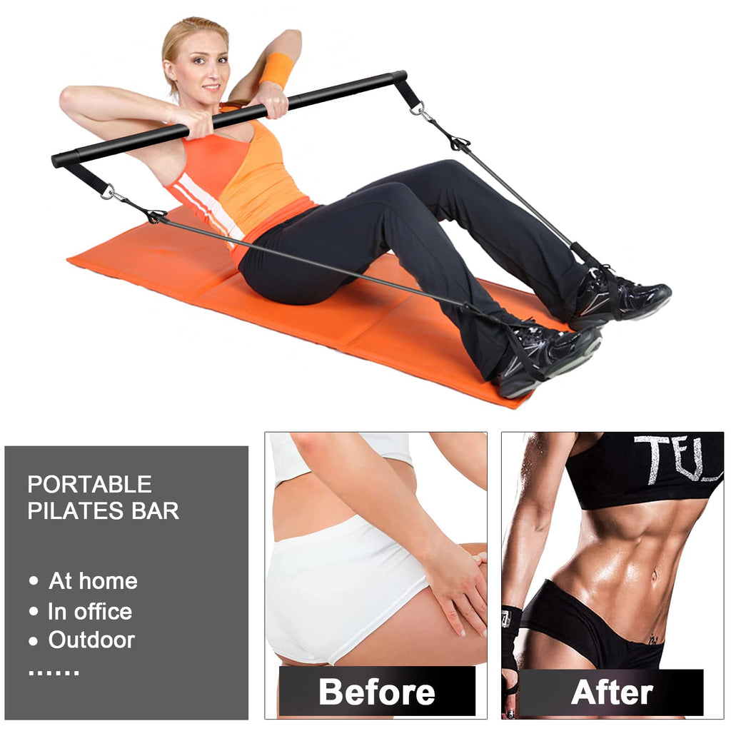 Pilates Bar Kit with Resistance Bands(4 x Bands),3-Section Pilates Flexbands Kit Workout Equipment for Legs,Hip,Waist and Arm,Fi