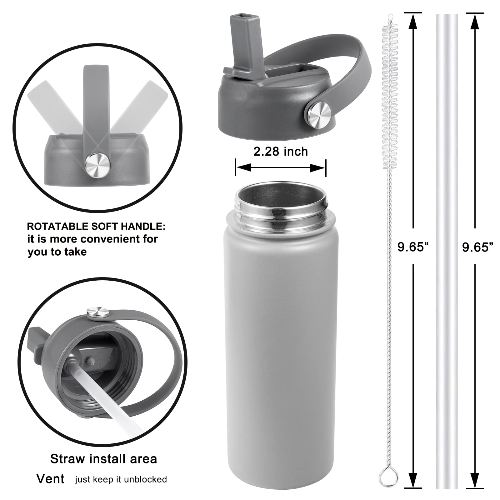 Florapell Straw Lid For Hydro Flask Wide Mouth Water Bottles, Top Lids With Straw Compatible With Hydro Flask 32 40 Oz, Replacem
