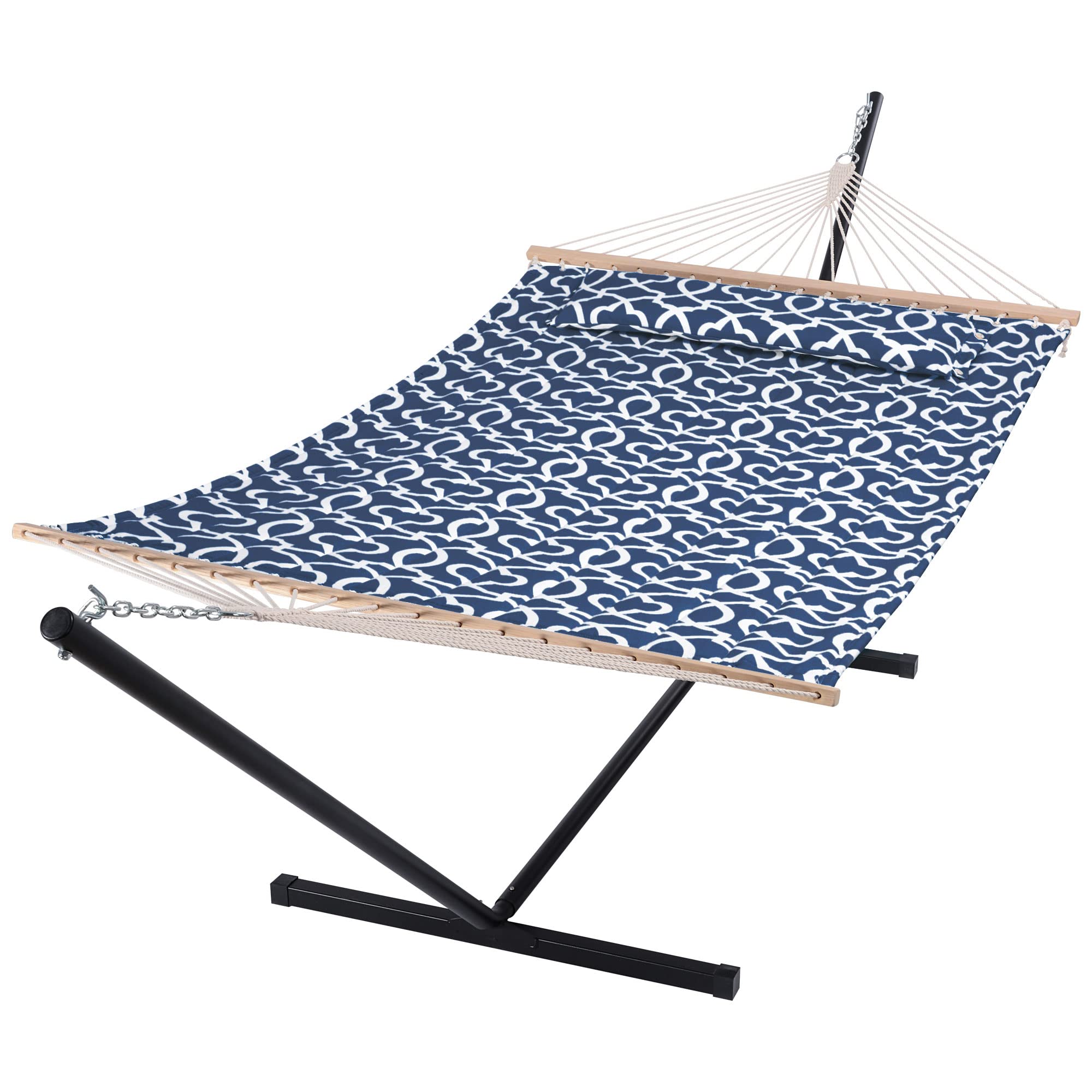 Suncreat Hammock With Stand 2 Person Heavy Duty, Freestanding Hammock With Spreader Bar, Soft Pillow, Green Stripes