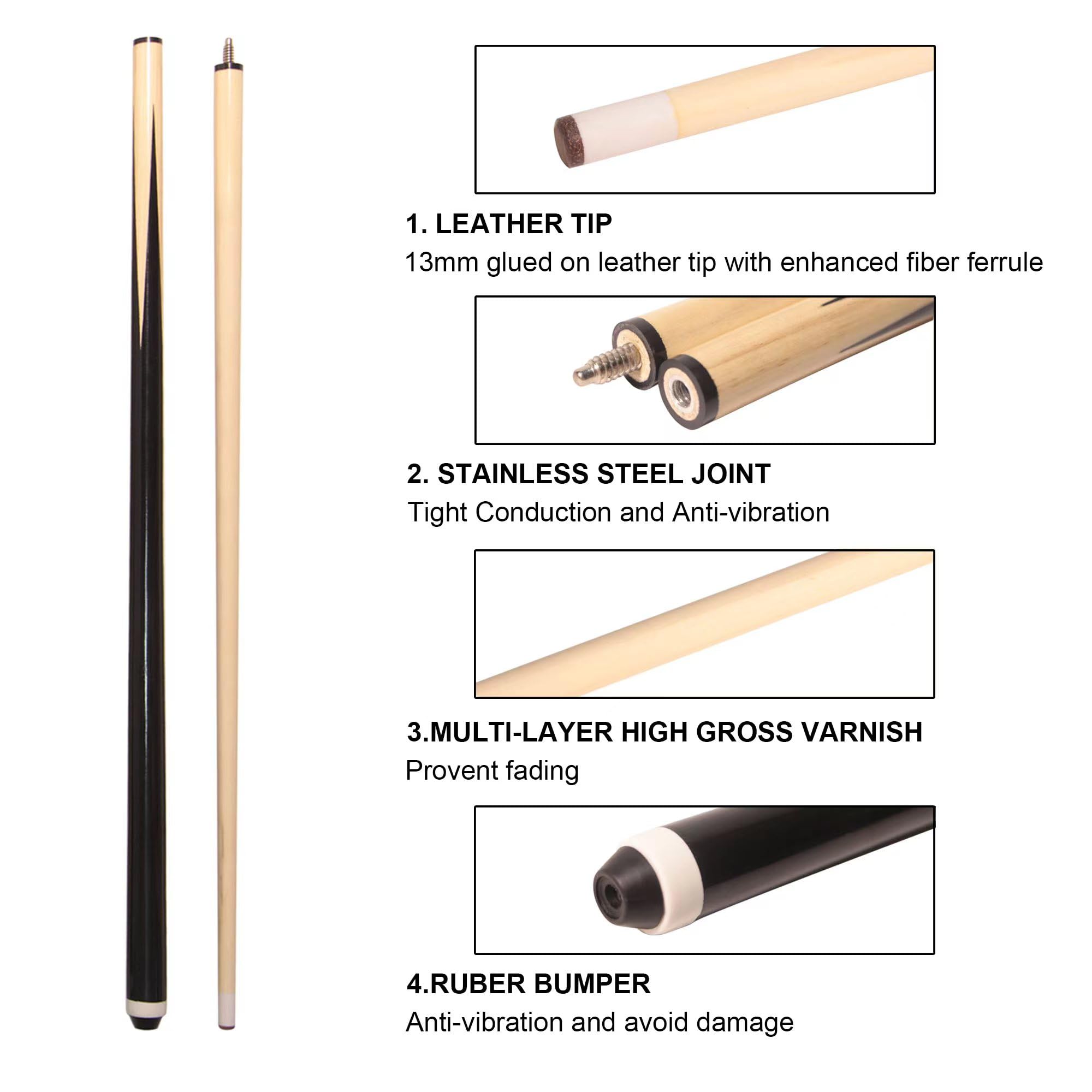 Phantasilet 2-Piece 58 Wooden Cue Sticks Pool Sticks, Pack Of 4