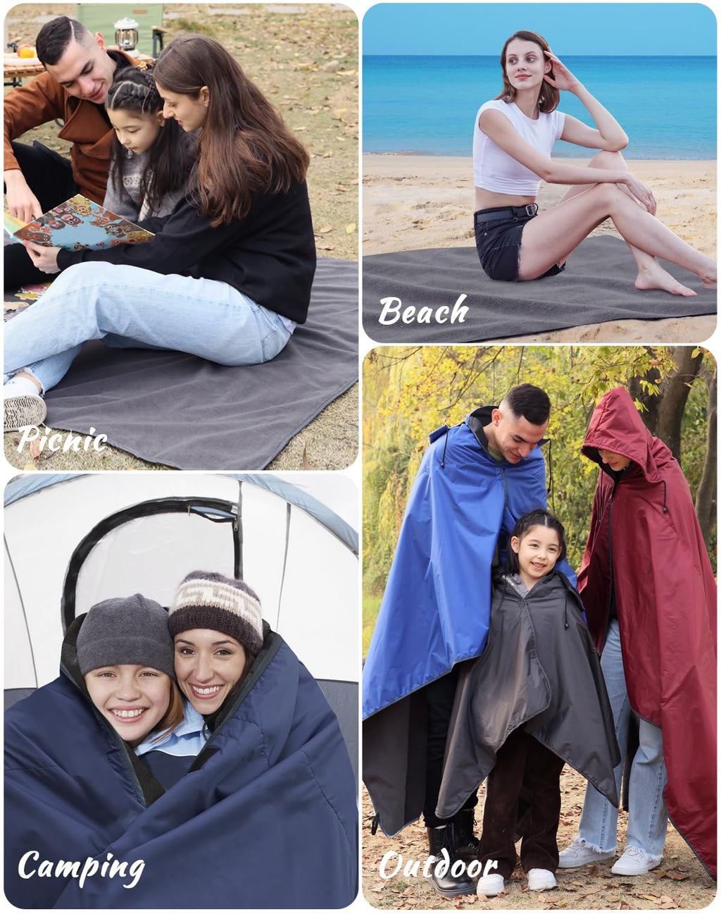Dukuseek Waterproof Blanket Outdoor, Hooded Blanket Poncho - Large (79X56), Portable, Windproof Fleece Blankets For Cold Weather