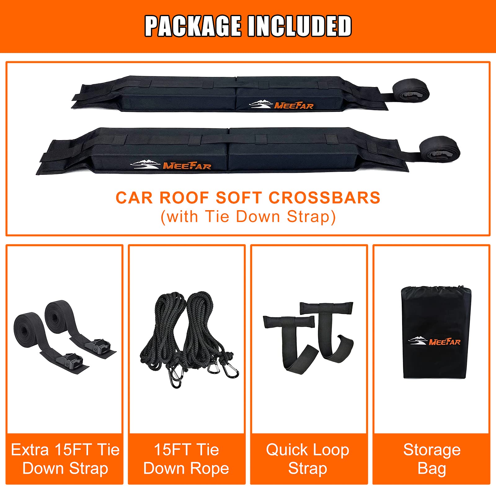 Meefar Universal Car Soft Roof Rack Pads Luggage Carrier System For Kayak Surfboard Sup Canoe Include 2 Heavy Duty Tie Down Stra