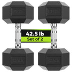 Hex Dumbbell Rubber Encased Dumbbell Strength Training Hex Dumbbell, Hand Weight For Workout & Exercise/Pair Of 42.5Lb