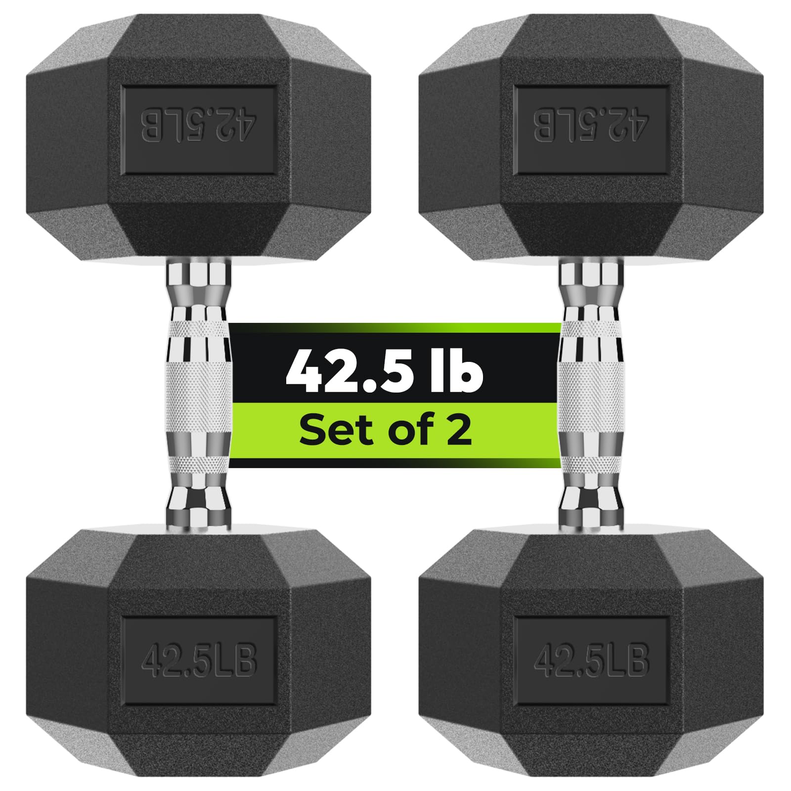 Hex Dumbbell Rubber Encased Dumbbell Strength Training Hex Dumbbell, Hand Weight For Workout & Exercise/Pair Of 42.5Lb