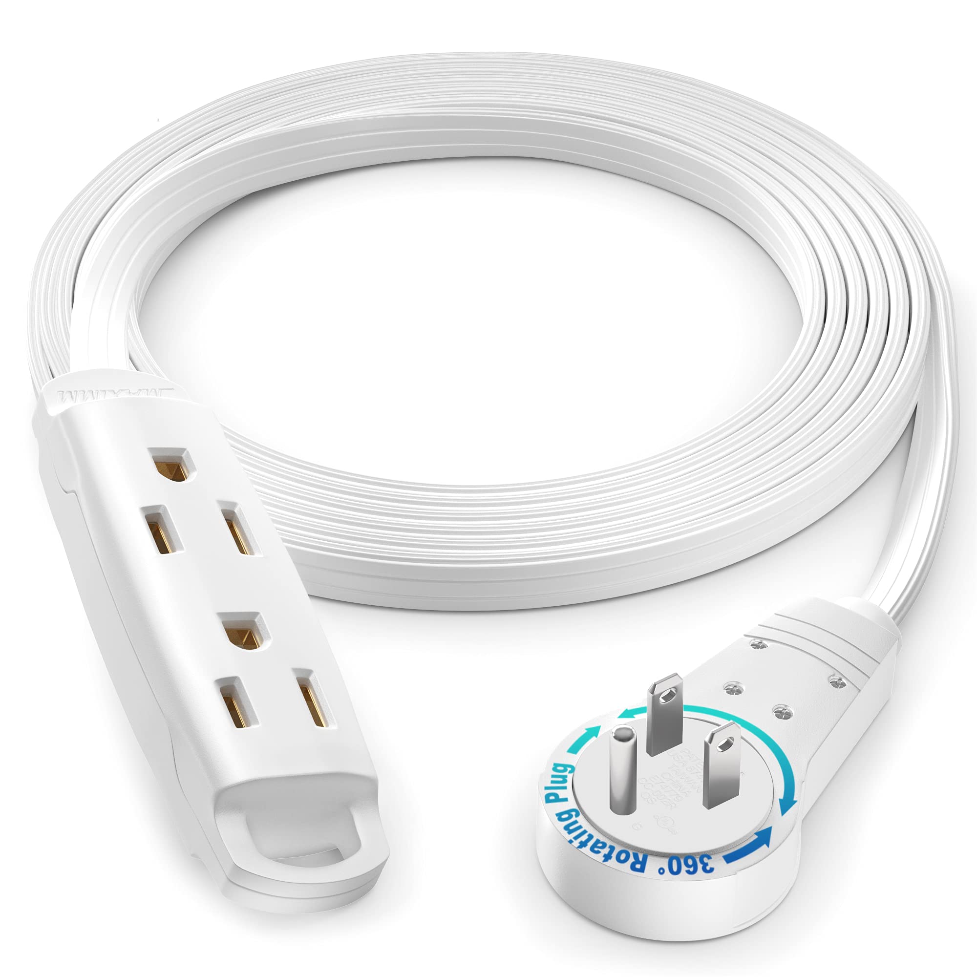 Maximm New 360 Degree Rotating Flat Extension Cord 12 Ft Multi 3 Outlet Power Cord Grounded 16 Awg Ul Certified