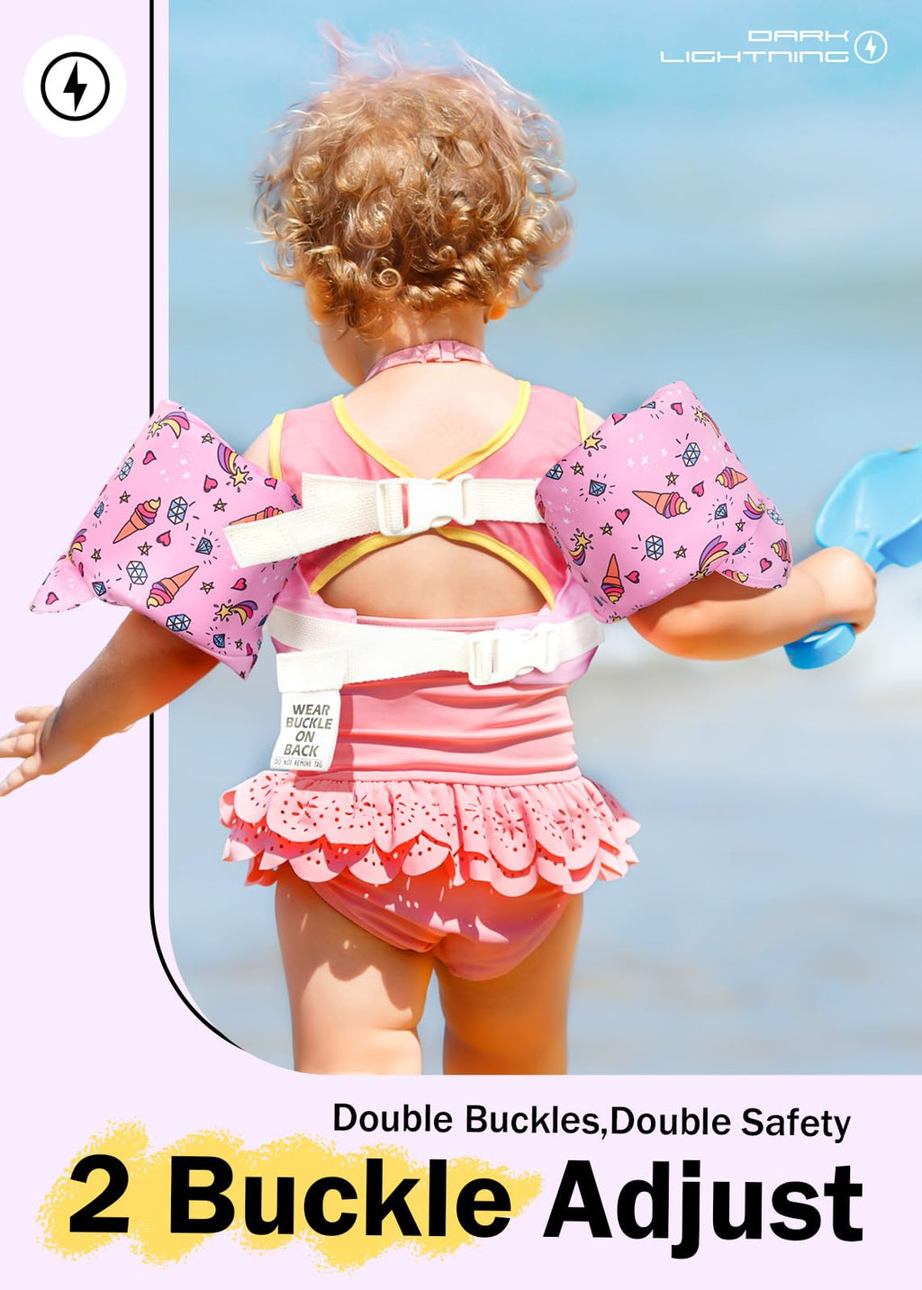 Dark Lightning Toddler Floaties, Swim Vest For Boys And Girls Age 2-7 Years Old, 20-50 Pounds Children Water Wings Arm Floaties