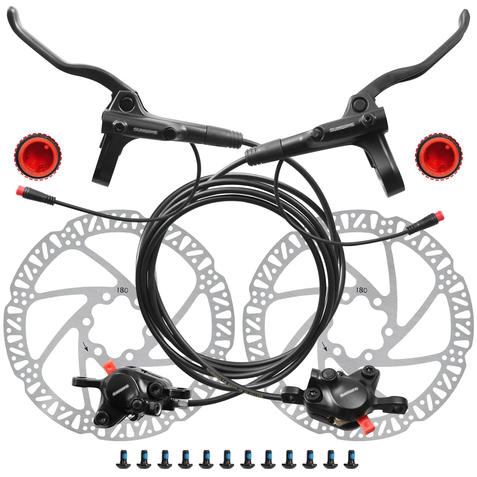 MT200 Hydraulic Brake for Ebike, 2-Pin Power-Off E-Bike Hydraulic Disc Brake Set with 160/180/203mm Rotors, 2-Piston Hydraulic B