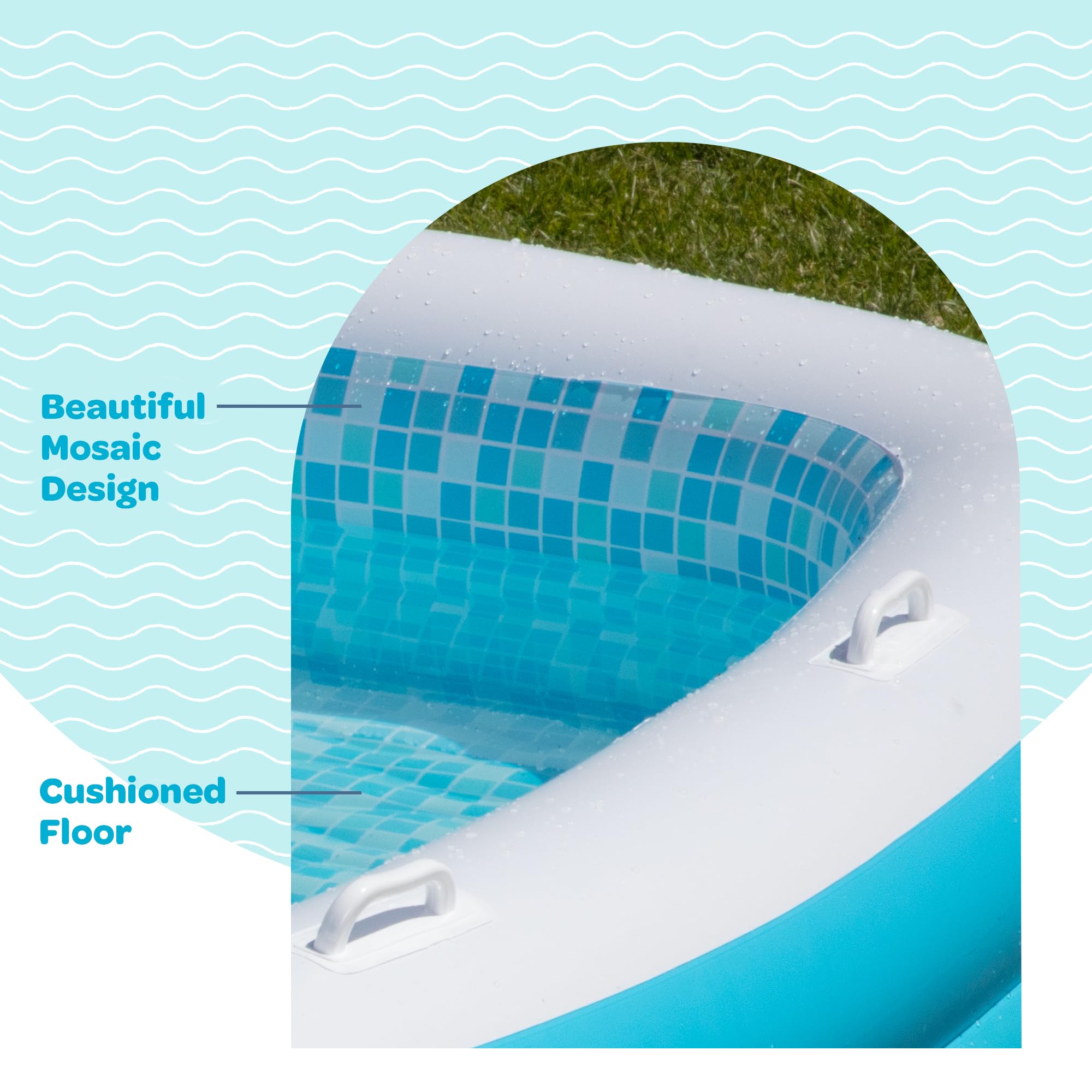 Inflatable Swimming Pool For Kids With Comfortable Padded Soft Floor, Convenient Handles, And Drain - 90''X60''X19'' (7.5'X5') -