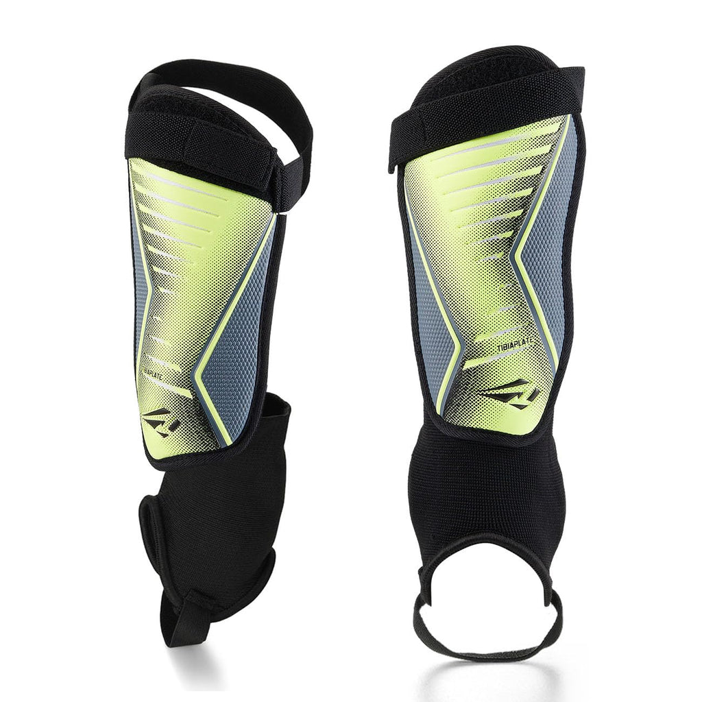 Rawxy Football Soccer Shin Guards With Exceptional Flexible Soft Light Weight - Great For Boys Girls Junior Youth(Neo Lemon,L)