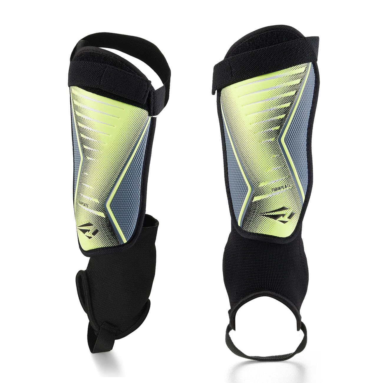 Rawxy Football Soccer Shin Guards With Exceptional Flexible Soft Light Weight - Great For Boys Girls Junior Youth(Neo Lemon,L)