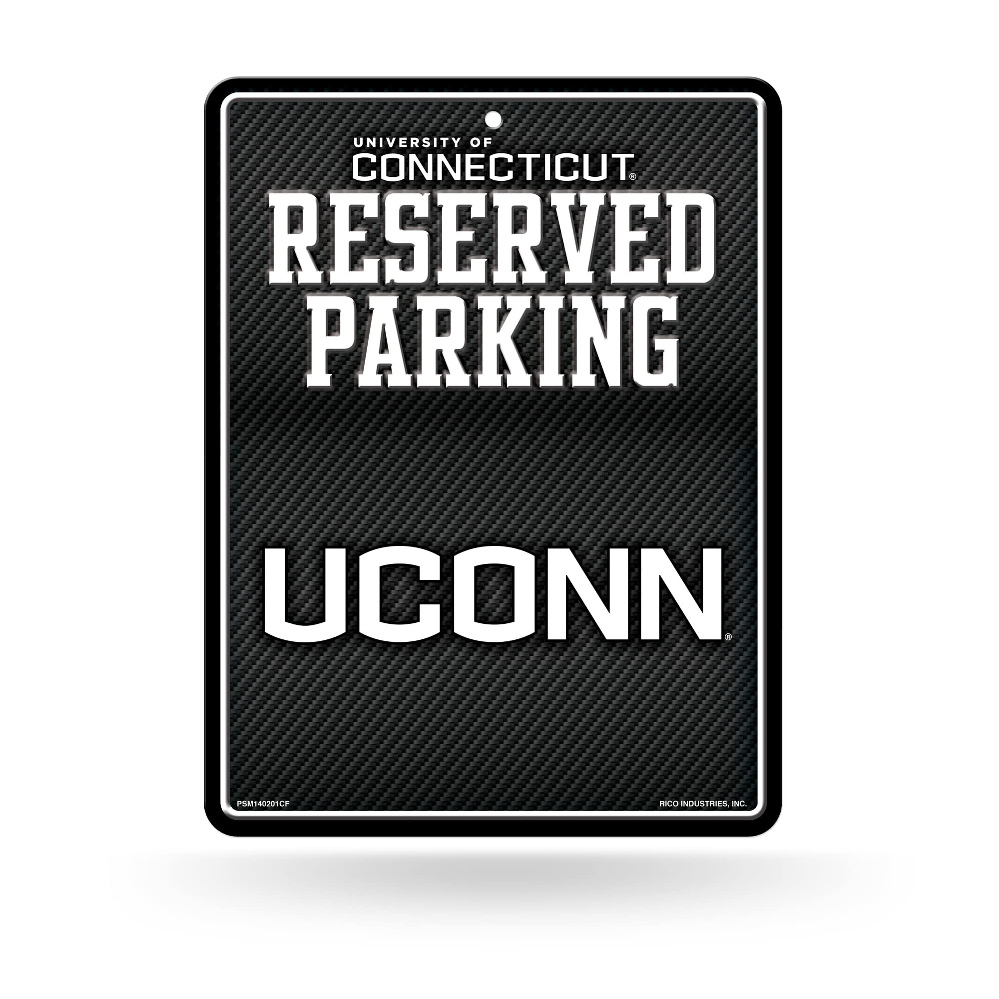 Rico Industries NCAA Connecticut Huskies Metal Parking Sign 8.5 x 11 Carbon Fiber Metal Parking Sign - Great for Man Cave, Bed R