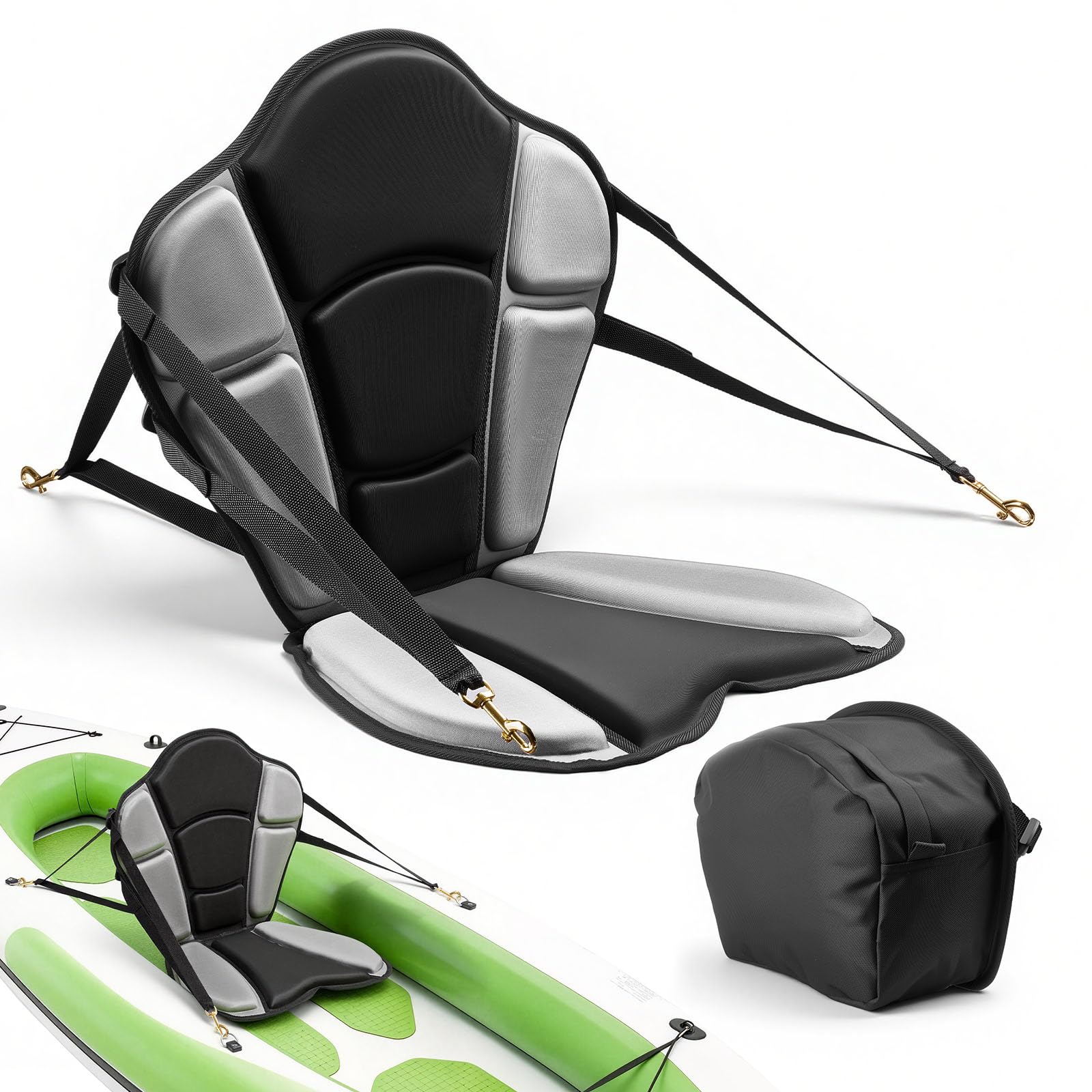 VEVOR Kayak Seat, 1 Pack 1 Thick, Universal Paddle Board Seat with Back Support, Sit-on-Top Soft Padded Cushion with Storage Bag