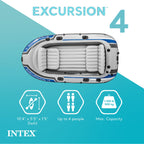 Intex 68324Ep Excursion 4 Inflatable Boat Set: Includes Deluxe 54In Aluminum Oars And High-Output Pump - Adjustable Seats With B