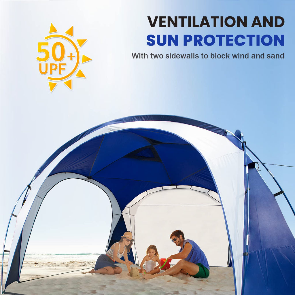 Unicamper Large Beach Canopy Tent Upf 50+ 12X12 Ft Waterproof & Rainproof Dome Sun Shelter For 8-10 Person With 2 Side Walls, Pe