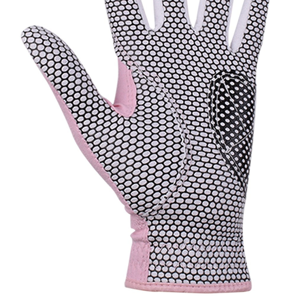 Gh Womens Leather Golf Gloves One Pair - Plain Both Hands (Pink, 20 (M))